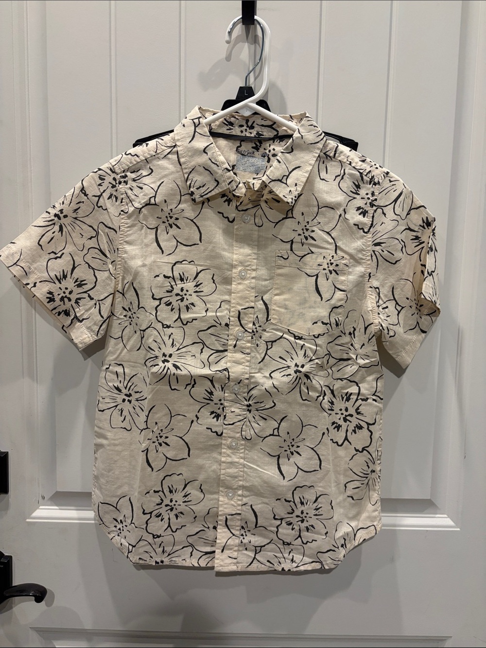 Boy's Short-Sleeve Floral Button-Up Shirt - Cream/Black